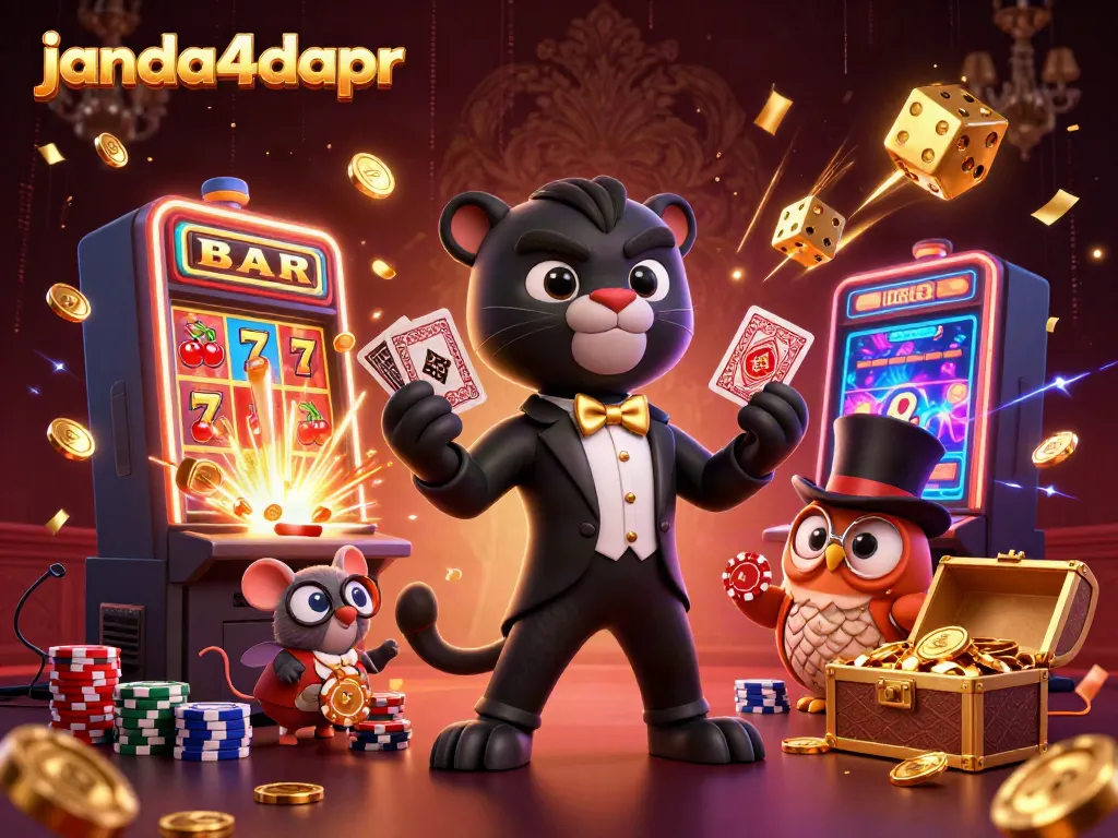 Merayakan kemenangan janda4dapr dengan karakter lucu di kasino digital.