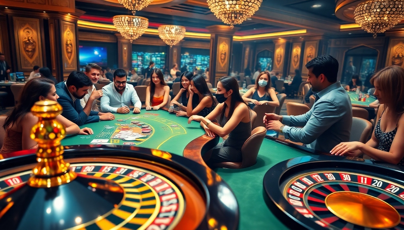 Experience thrilling gameplay with luxury138 in an elegant casino setting showcasing cards and roulette.