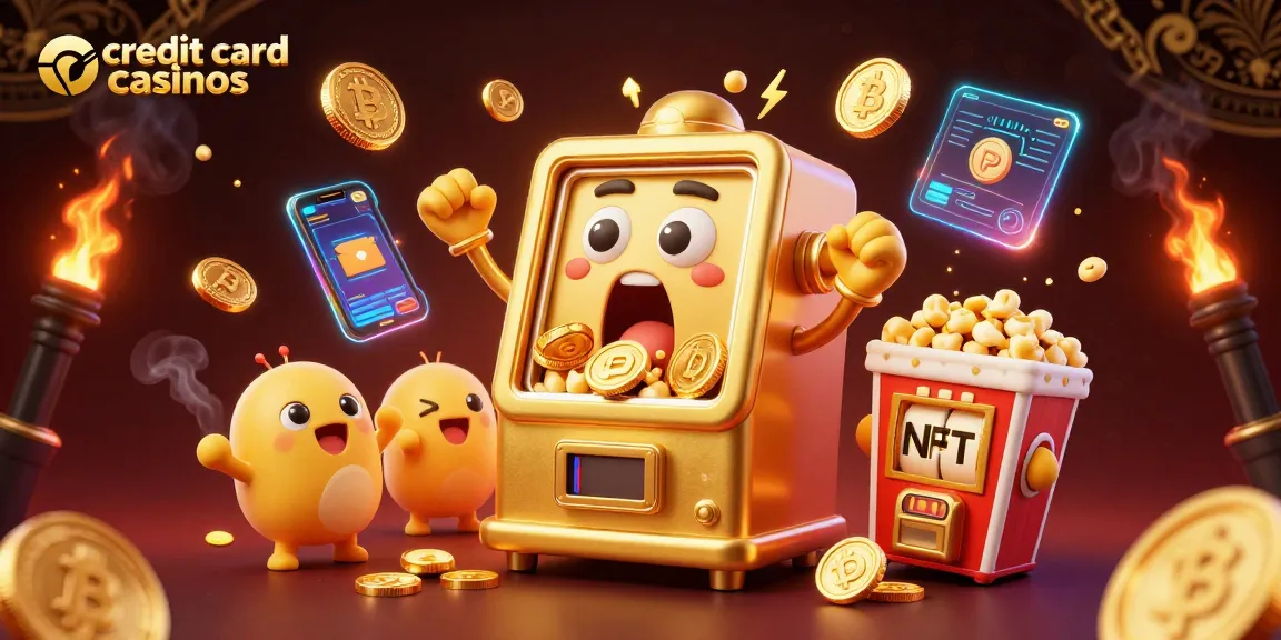 Engaging scene of credit card casinos featuring a golden slot machine celebrating a jackpot, with vibrant game elements.