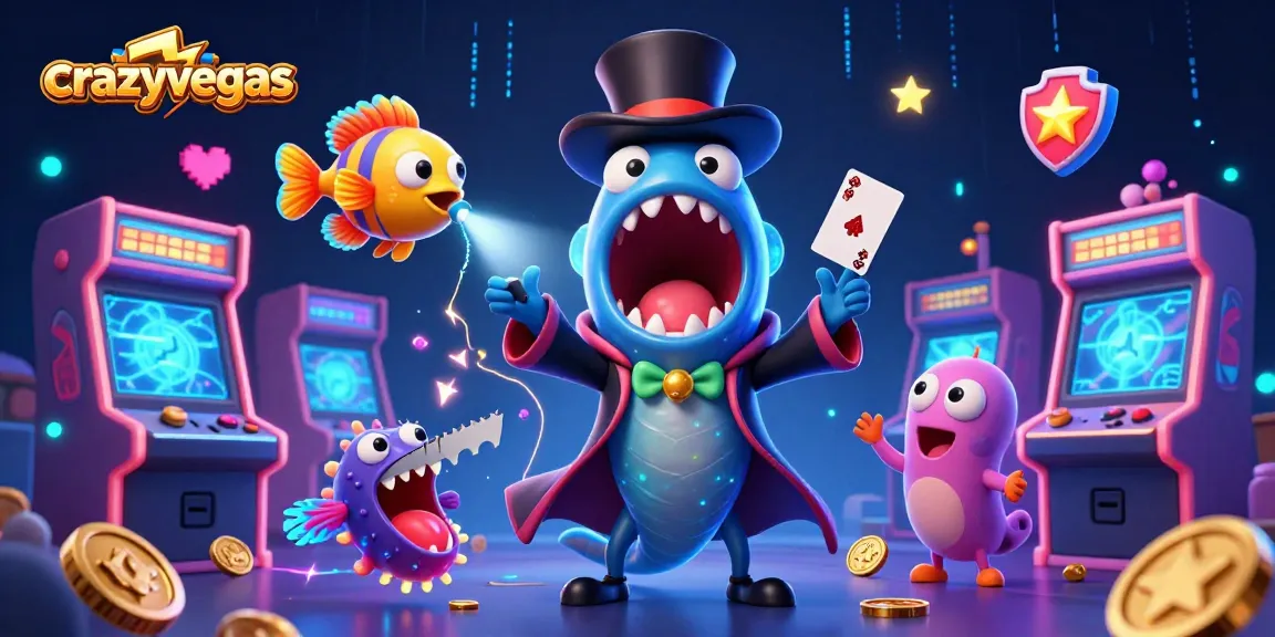 Experience thrilling wins and magical card tricks in crazyvegas, illustrated with 3D sea creatures.