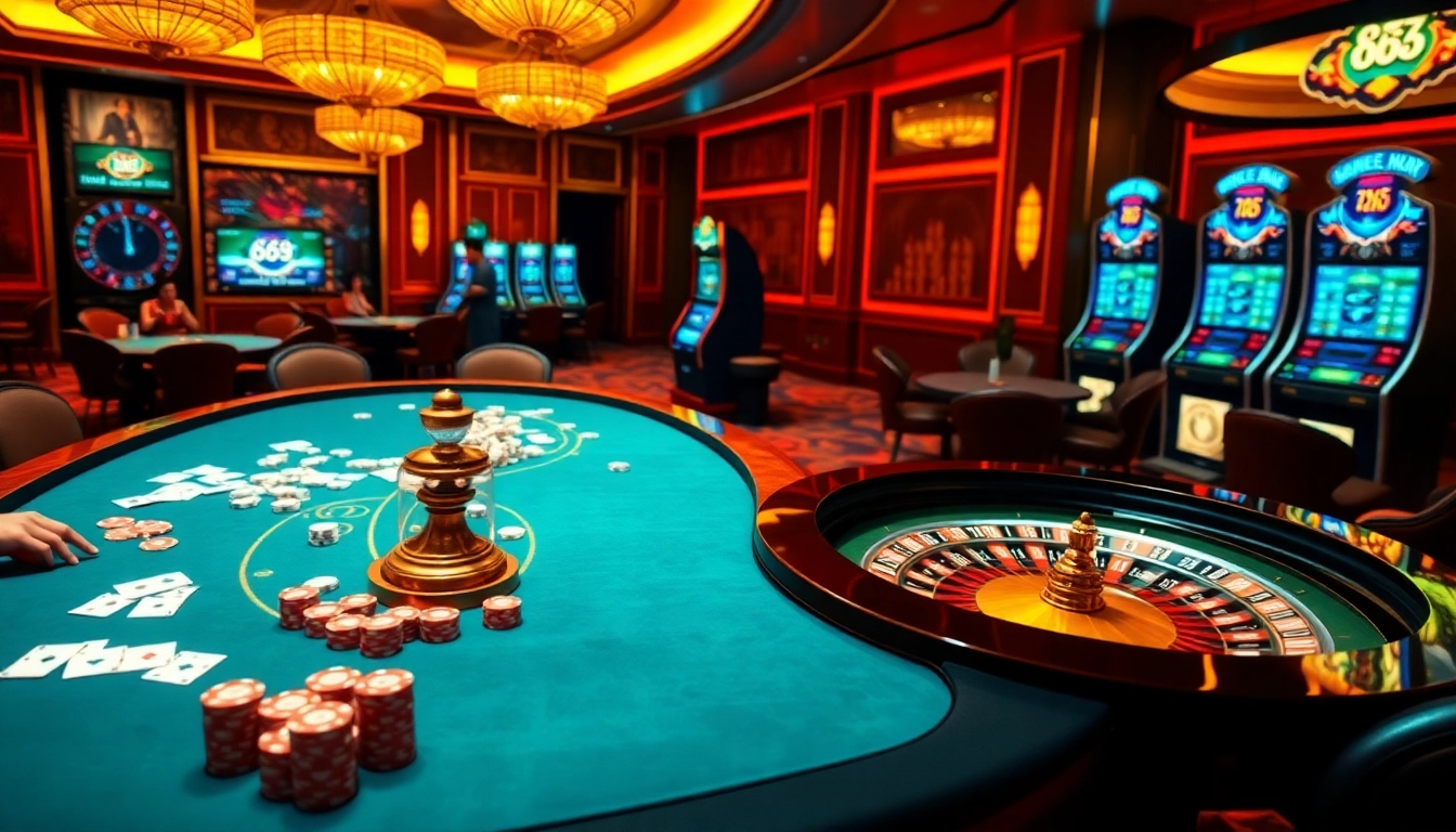 Players enjoying high-stakes games at the 669bet casino, showcasing excitement and luxury.