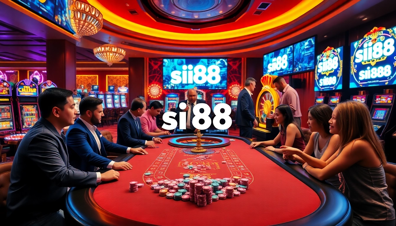 Siu88 gaming experience with vibrant casino table, poker chips, and spinning roulette wheel.