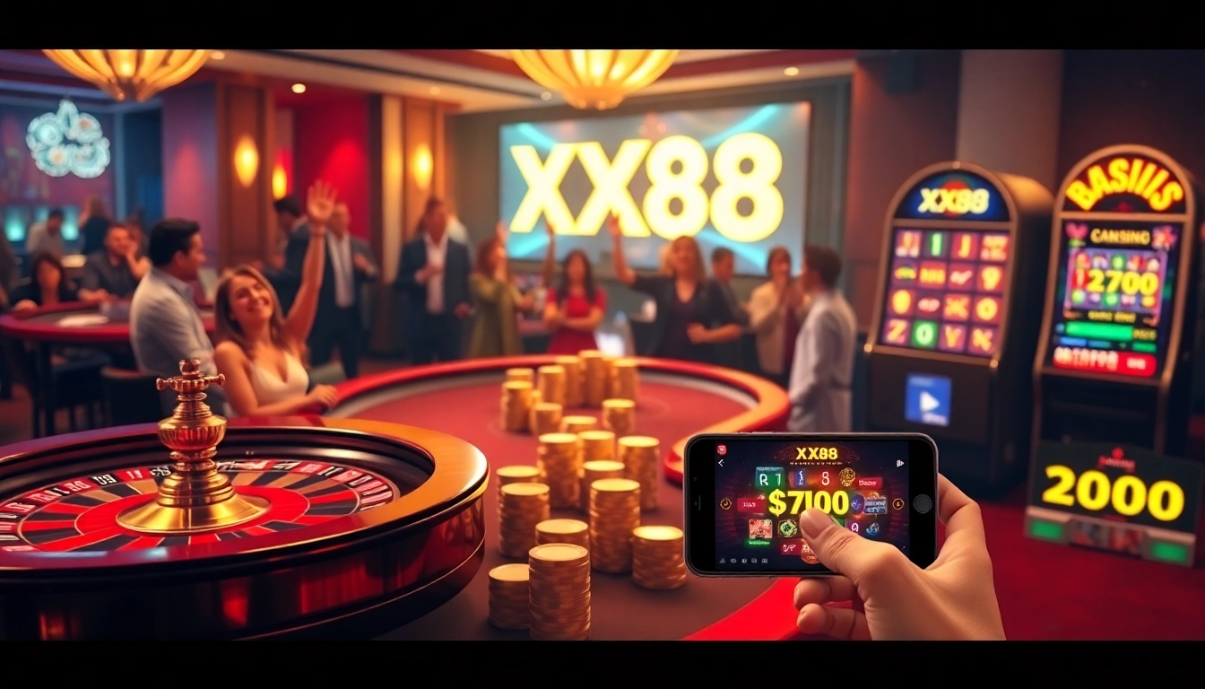 Experience thrilling gambling action at XX88 with vibrant casino elements and interactive games.