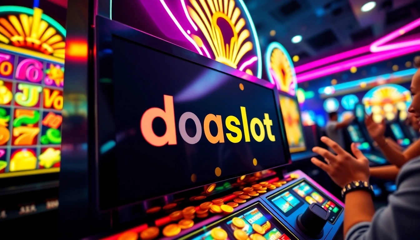 Experience the thrill of doaslot with animated reels and vibrant casino elements.