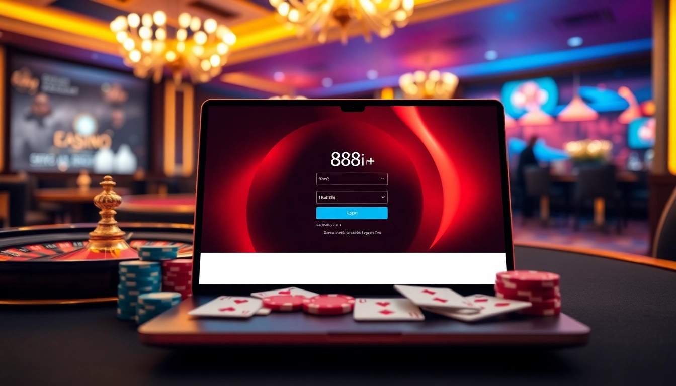 The immersive scene captures the excitement of 88i đăng nhập with vibrant casino elements, inviting gamblers to engage.