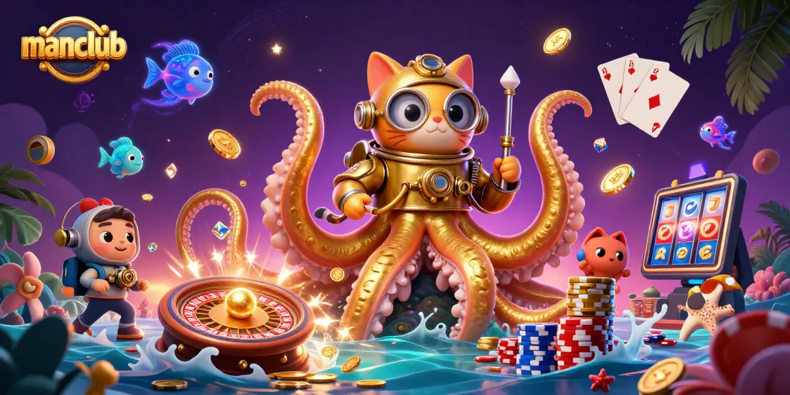 Experience the thrill at manclub with a dynamic underwater casino scene filled with treasures and games.