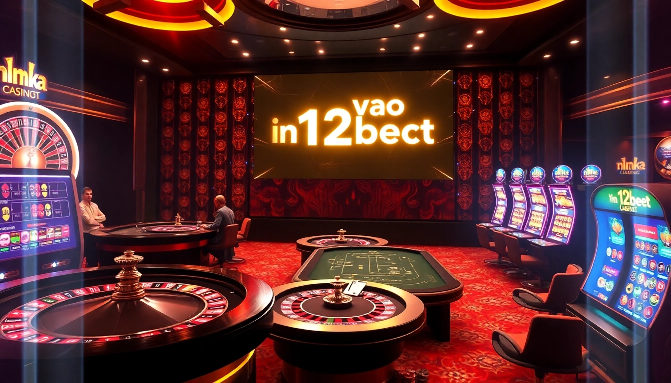Experience a luxurious gaming atmosphere with "ink vao 12bet" prominently featured in a virtual casino.