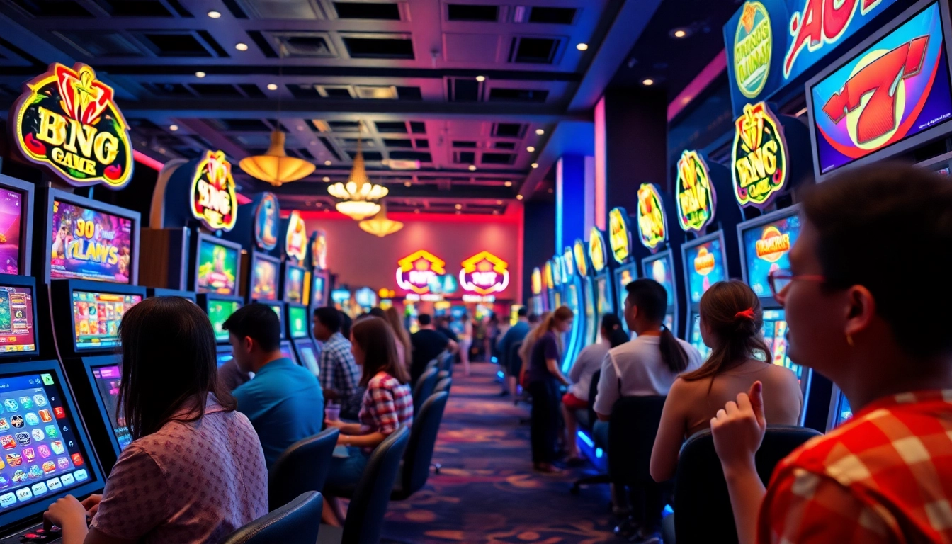Situs kode4d online gaming experience with vibrant slot machines, players, and casino ambiance.