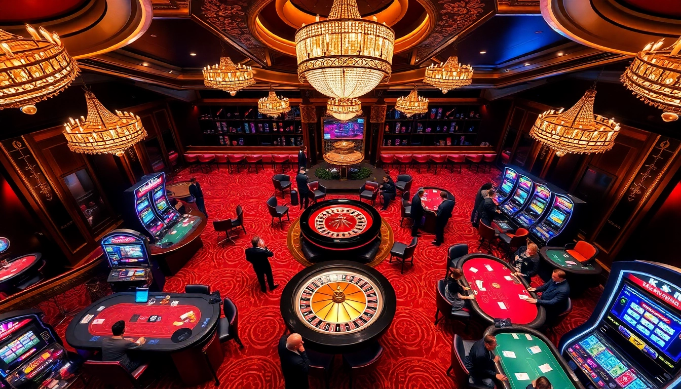Experience the excitement at KJC Casino with players enjoying thrilling games at lavish tables.