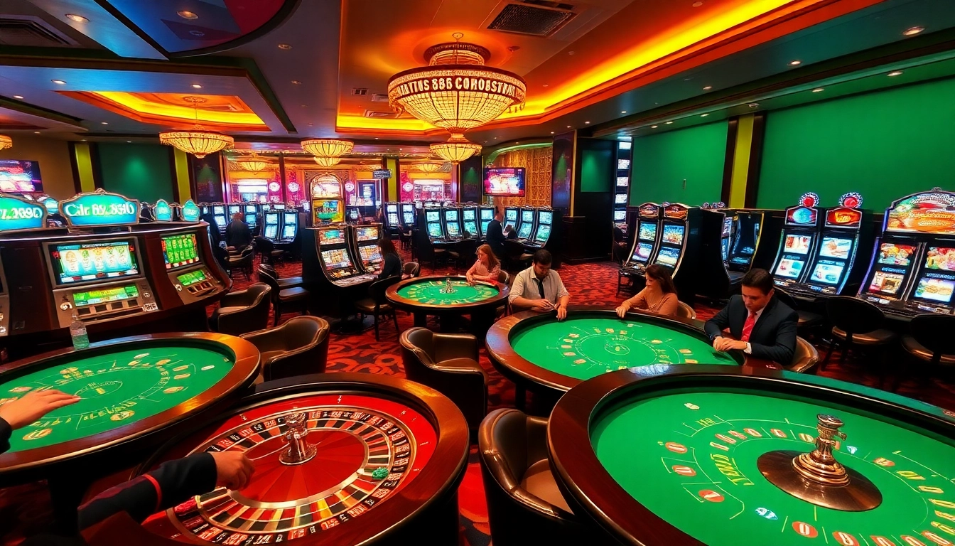 Players enjoying an exciting game atmosphere at 88i Casino with vibrant table games and slot machines.