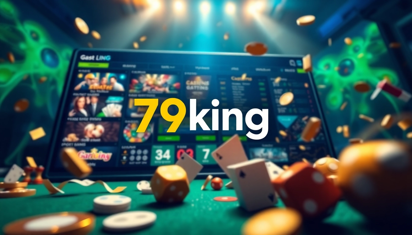 Banner de la plataforma de apuestas en línea 79king que muestra experiencias de juego emocionantes y elementos de interfaz dinámicos.