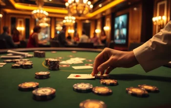 Engage in thrilling gameplay at a Blackjack Casino with vibrant chips and cards on a felt table.