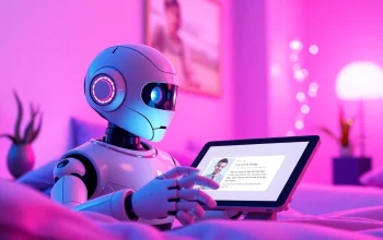 A friendly sexting AI chatbot in a cozy digital interaction setting, showcasing user engagement and connection.