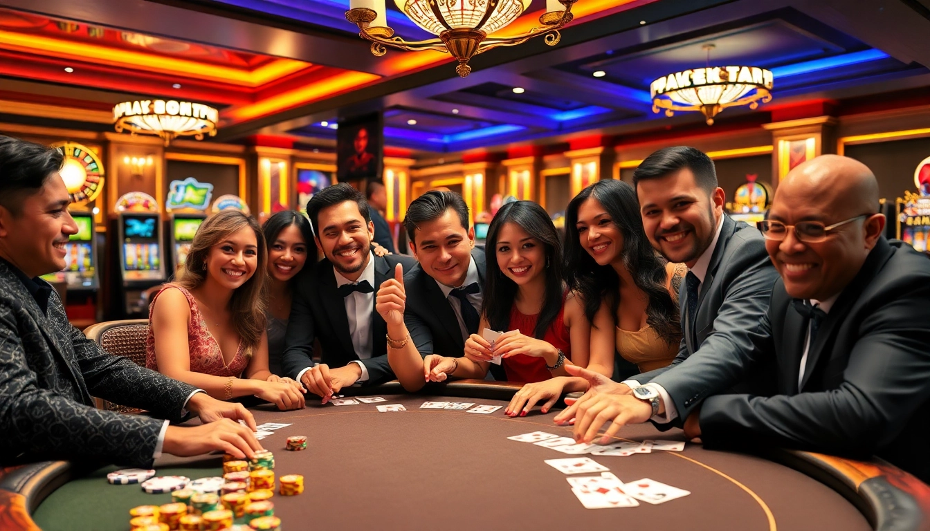 Gamblers strategizing at a lively casino table, exploring games at https://onew88.com/ and feeling the thrill of the game.