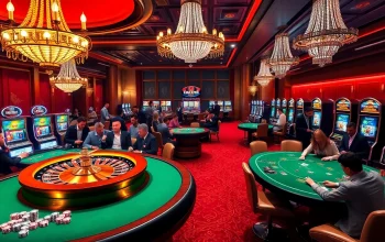 Experience the thrill of casino gaming at https://ok8386.sh/ with players at a roulette wheel and poker tables.
