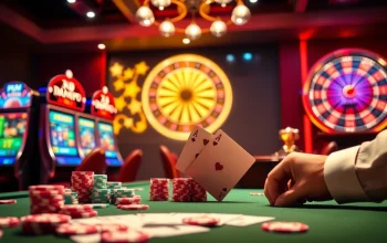 Players enjoying the thrill of gambling at rajatoto88 with slot machines and poker chips.