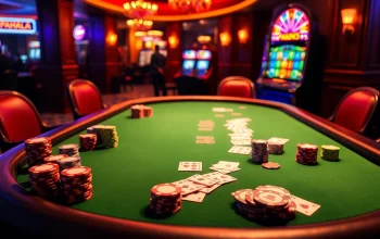 Experience the thrill of gambling with pahala4d at a luxury poker table surrounded by vibrant slot machines.