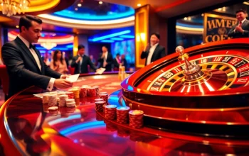 Exciting gameplay at mm88 casino with a dealer engaging players at a table surrounded by poker chips.