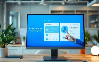 Engaging AI Voice technology showcased in a modern office environment, illustrating user interaction.