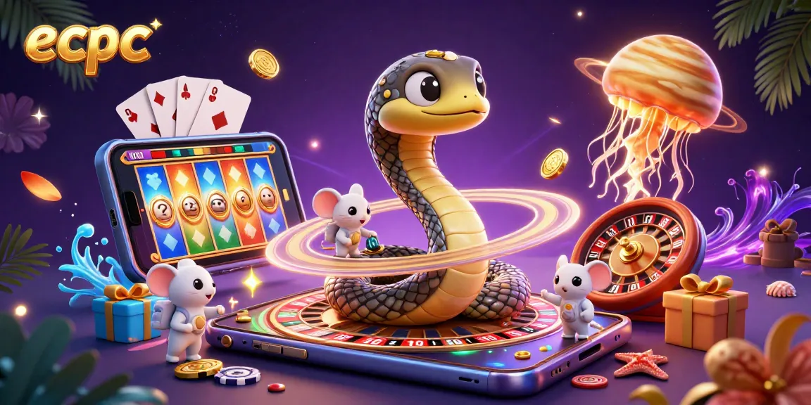 Experience ecpc's vibrant representation of a cosmic casino scene with unique characters and games.