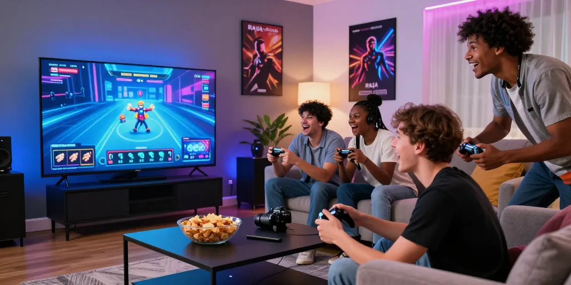 Friends enjoying Raja Game login experience together in a vibrant gaming room.