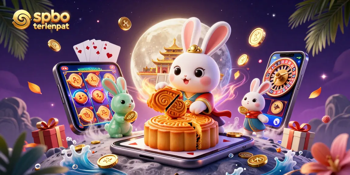 Engage with spbo terlengkap's vibrant casino scene featuring a moon rabbit and gaming elements.
